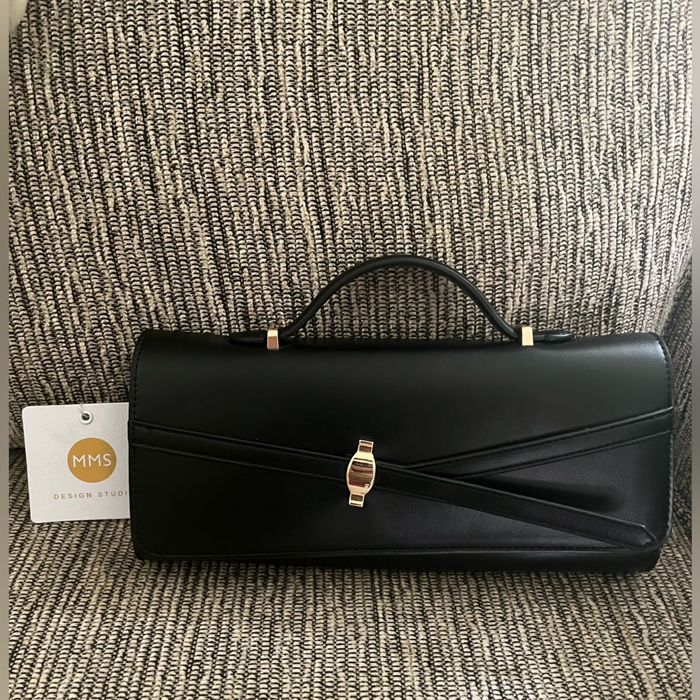 MMS Design Studio Black Top-Handle Clutch with Detachable Crossbody Chain
